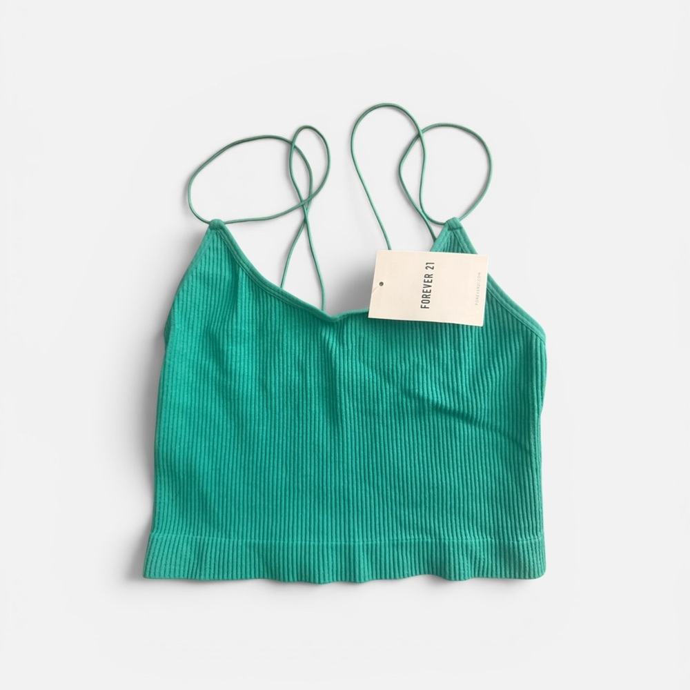 Forever 21 Green Ribbed Cropped Cami with Spaghetti Straps